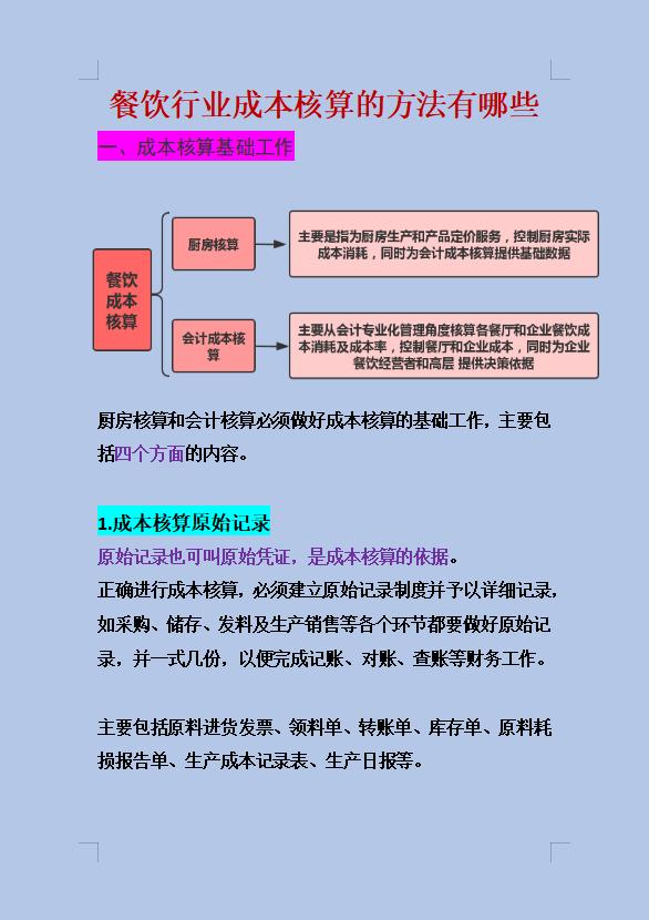 会计人必看!财务总监总结的【餐饮行业成本核算的方法有哪些】